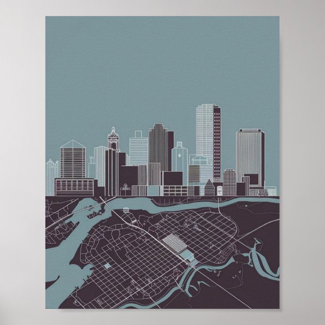 Affiche Ciel de la ville de Boston Massachusetts avec affi (Devant)