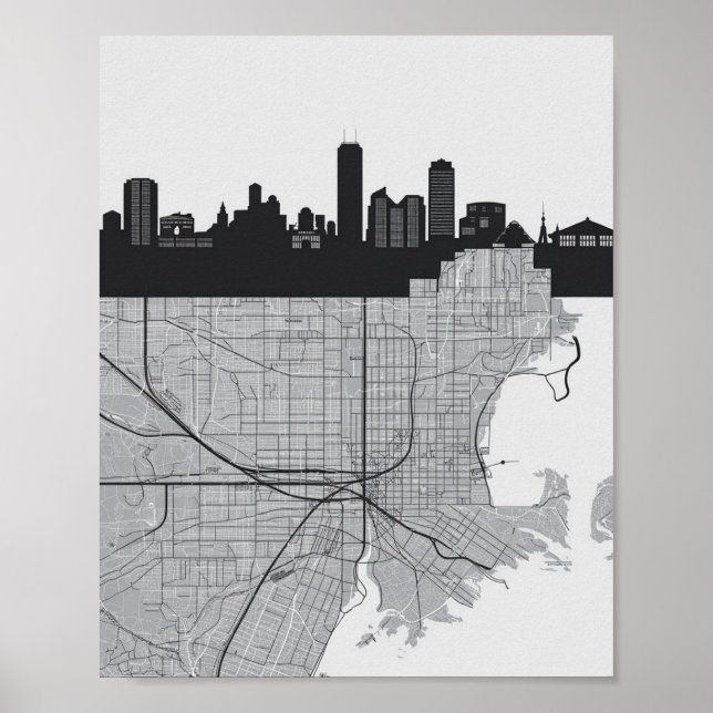 Affiche Ciel de la ville de Boston Massachusetts avec cart (Devant)