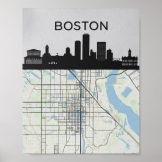Affiche Ciel de la ville de Boston Massachusetts avec cart