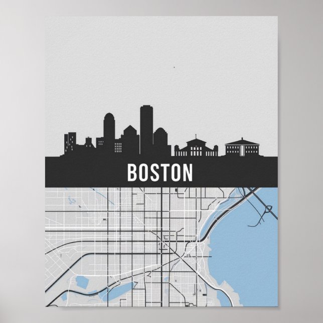 Affiche Ciel de la ville de Boston Massachusetts avec cart (Devant)