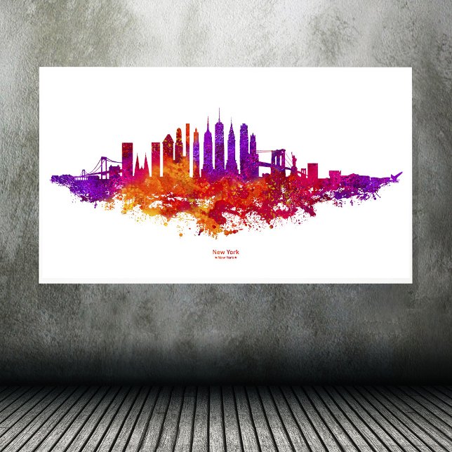 Affiche Ciel de New York aquarelle sur blanc (New York City Skyline Watercolor on White. Poster)