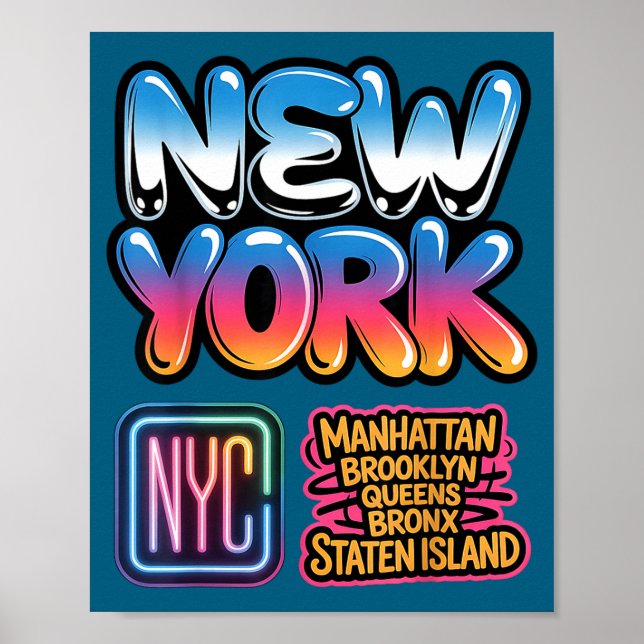 Affiche Ciel de New York Bronx Queens Manhattan état (Devant)