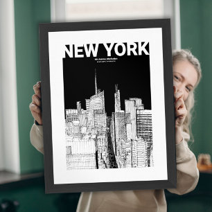 Affiche Ciel de New York minimaliste - Esquisse noir et bl