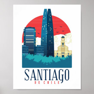 Affiche Ciel de Santiago du Chili Vintage