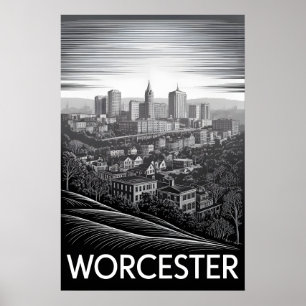 Affiche Ciel de Worcester Massachusetts Gravure sur bois N