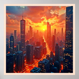 Affiche Ciel Doré : Art du Coucher de Soleil de la Ville R
