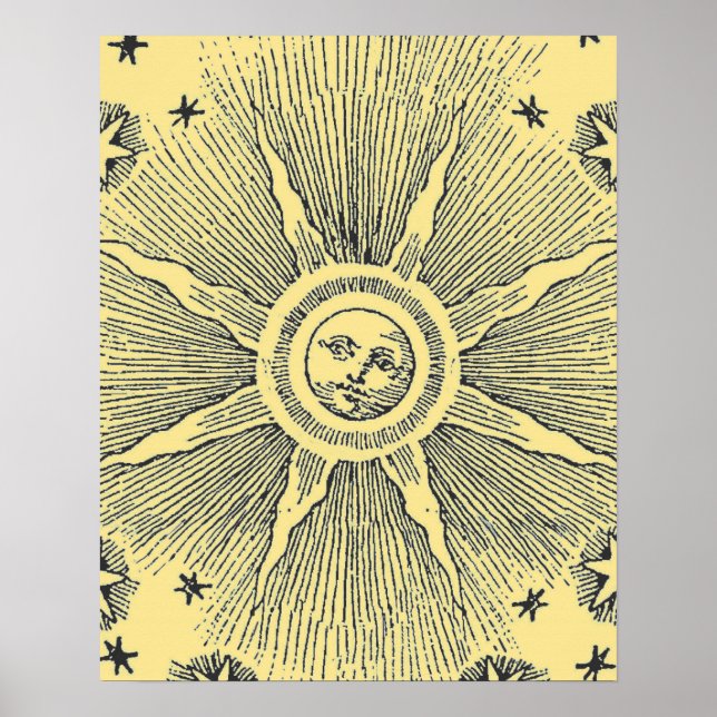 Affiche Ciel Nocturne Antique Étoiles Soleil Zodiaque Médi (Devant)