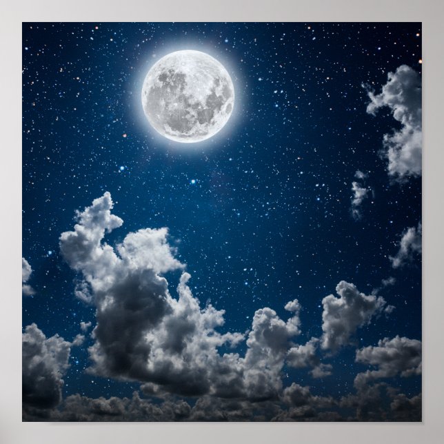 Affiche Ciel nocturne avec étoiles et lune et nuages (Devant)