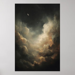 Affiche Ciel nocturne de lune croissante Académie sombre C