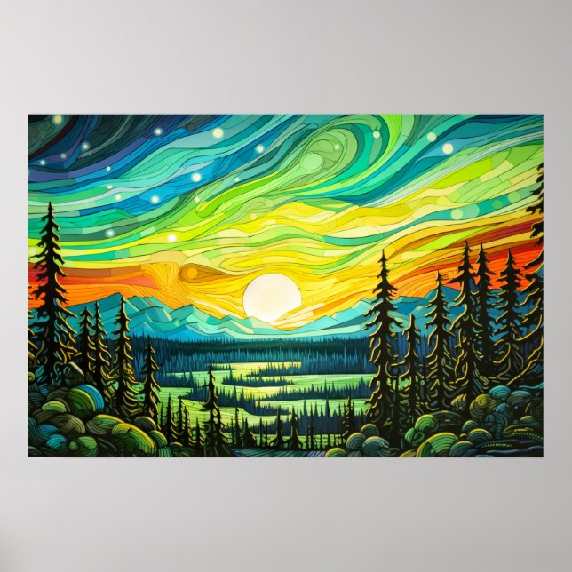 Affiche Ciel Nocturne Vibrant Au Coucher Du Soleil (Devant)