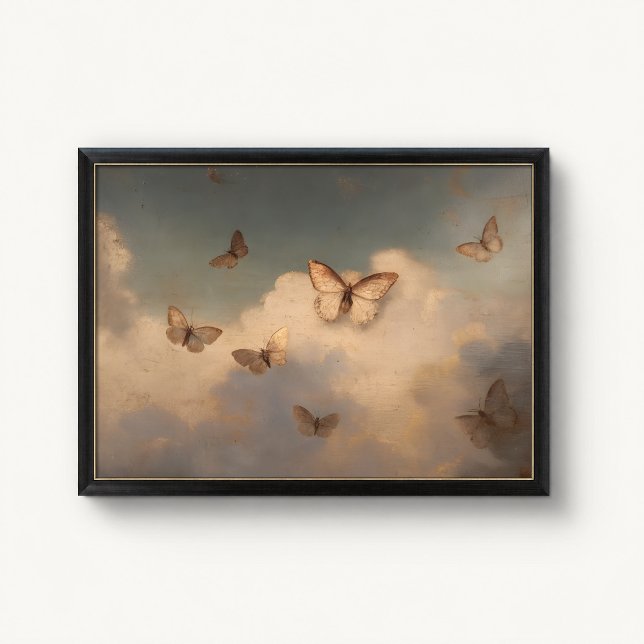 Affiche Ciel Papillon Doré Antique (Gilded Butterfly Sky Wall Art Poster - close-up view (frame/decor not included))