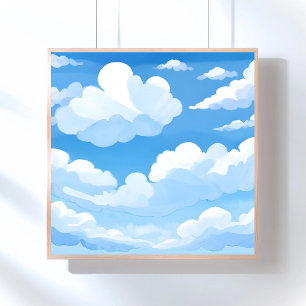Affiche Ciel Plein de Nuages   Peinture de Ciel Bleu à l'A