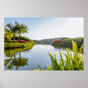 Affiche Ciel reflété dans le lac tropical encore