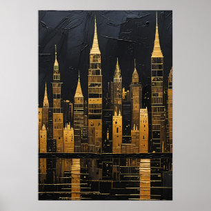 Affiche Ciel urbain doré à minuit