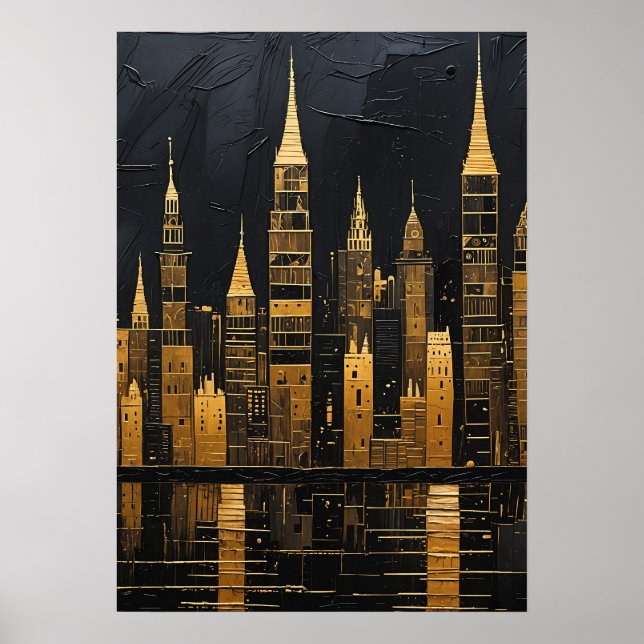 Affiche Ciel urbain doré à minuit (Devant)