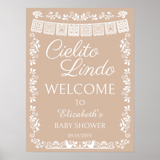 Affiche Cielito Lindo Baby Shower Beige Welcome (Devant)