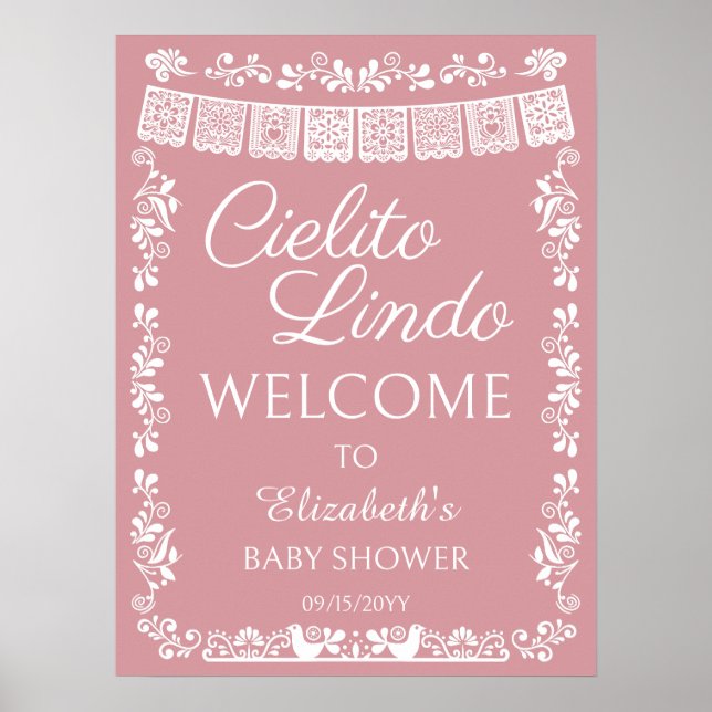 Affiche Cielito Lindo Baby Shower Bienvenue Rose Poudré (Devant)