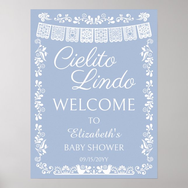 Affiche Cielito Lindo Baby Shower Dusty Blue Bienvenue (Devant)