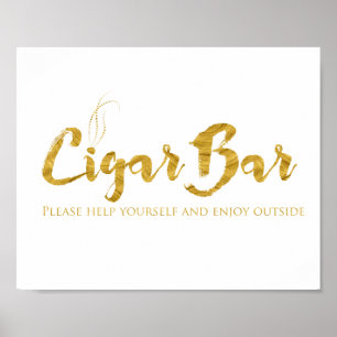 Affiche Cigar Bar Sign - Faux Gold Foil Shimmer
