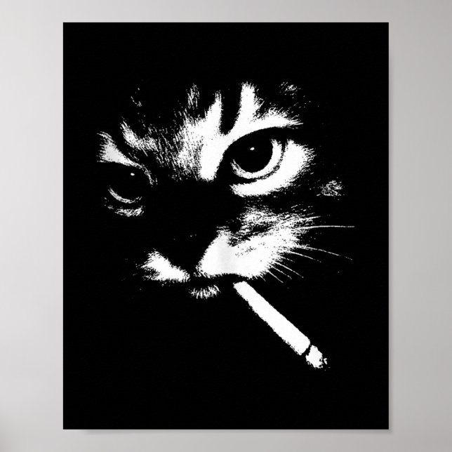 Affiche Cigarette Kitten Drôle Fumer Mème Chat Gangster C (Devant)