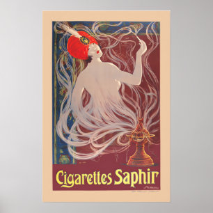 Affiche Cigarettes Saphir années 1900 Style Vintage Tabac