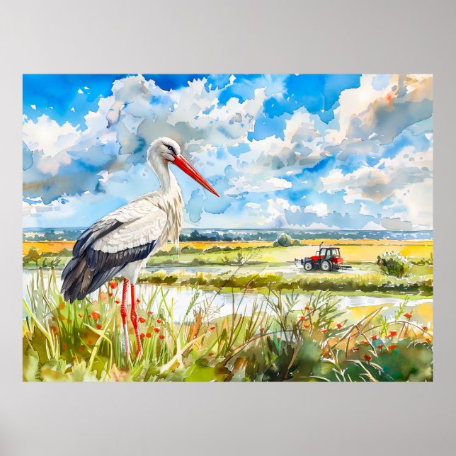 Affiche Cigogne dans les champs d'été Havelland Style aqua (Devant)