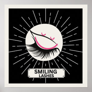 Affiche Cils souriants Moderne Minimaliste Rose Noir T