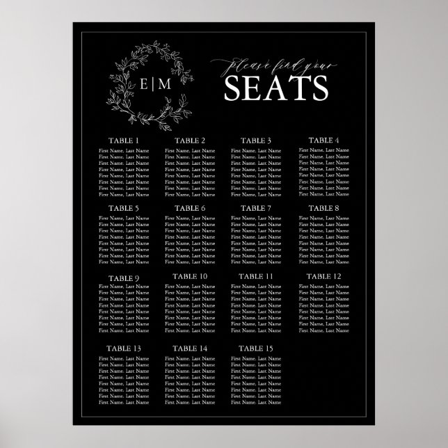 Affiche Cimetière blanc noir Monogramme Mariage Siège (Devant)