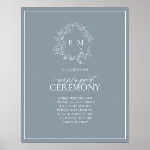 Affiche Cimetière bleu Dusty Monogramme Mariage débranché