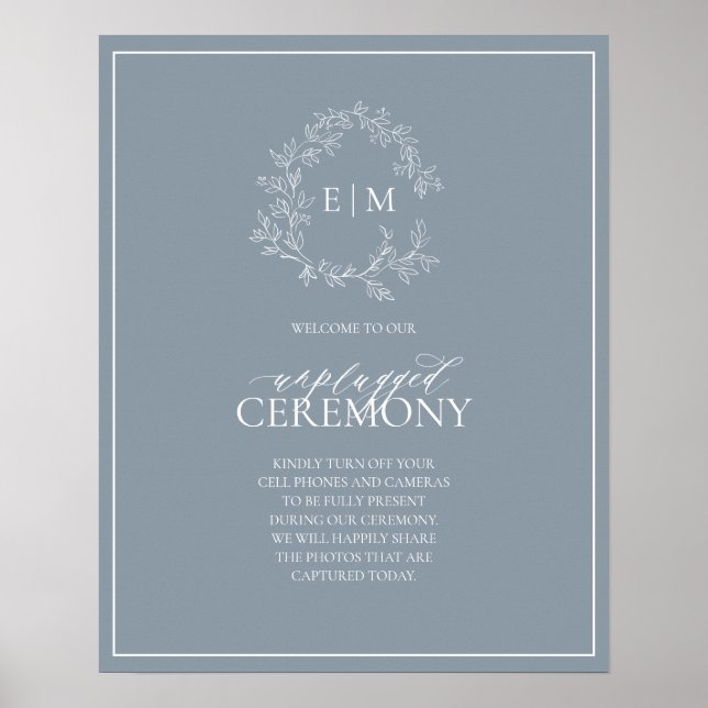 Affiche Cimetière bleu Dusty Monogramme Mariage débranché (Devant)
