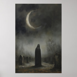 Affiche Cimetière des Pierres Tombales Sombres au Clair de