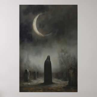 Affiche Cimetière des Pierres Tombales Sombres au Clair de