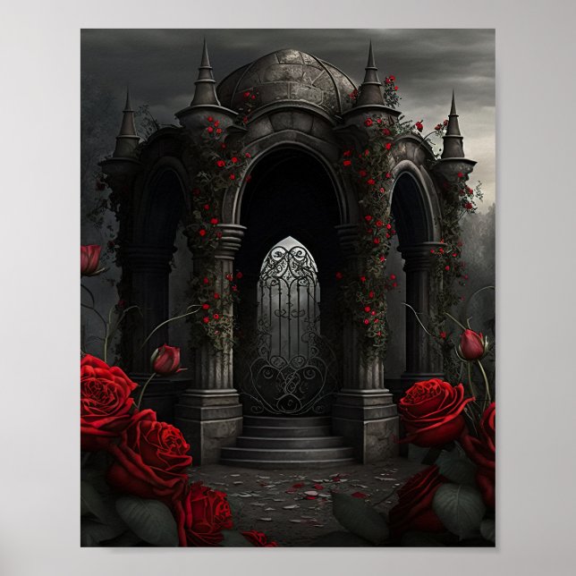 Affiche Cimetière gothique Jardin Rose avec Pos rouge et n (Devant)