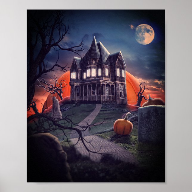Affiche cimetière hanté d'Halloween (Devant)