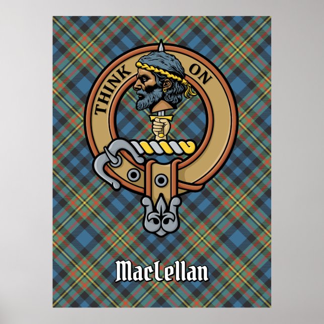 Affiche Cimier du clan MacLellan sur tartan ancien (Devant)
