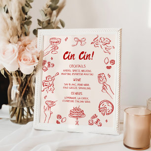Affiche Cin Cin ! Menu du bar italien rouge