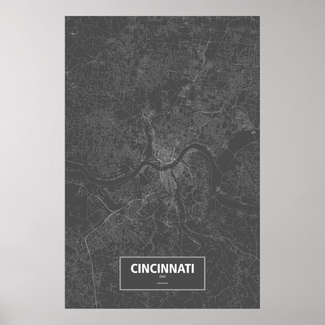 Affiche Cincinnati, Ohio (blanc sur noir) (Devant)