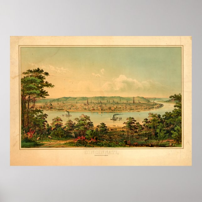 Affiche Cincinnati Ohio d'un point à l'ouest de Covington, (Devant)