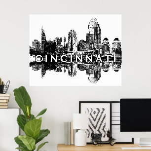 Affiche Cincinnati, Ohio in black and white