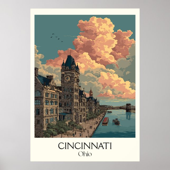 Affiche Cincinnati Ohio Queen City Skyline Architecture (Devant)