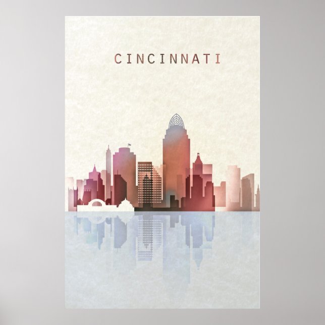 Affiche Cincinnati Skyline, Cincinnati Poster, Ohio Art (Devant)
