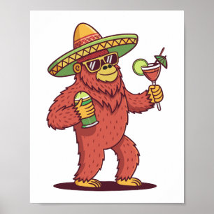 Affiche Cinco de Drinko Funny Bigfoot à Sombrero