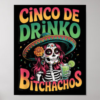 Affiche Cinco De Drinko Skeleton Margarita Humour du parti