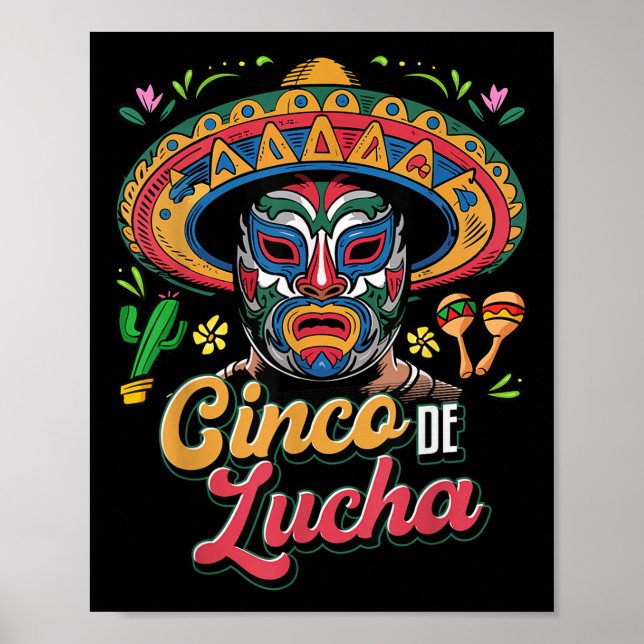 Affiche Cinco De Lucha, Luchador, Lucha Libre, Funny Cinco (Devant)
