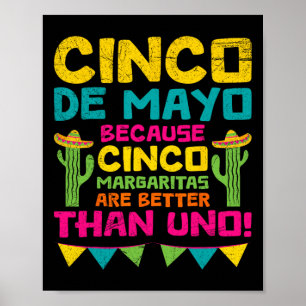 Affiche Cinco De Mayo Becauso Cinco Margaritas