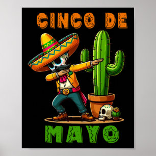 Affiche Cinco De Mayo Cactus Mexicain Poncho Sombrero Casq