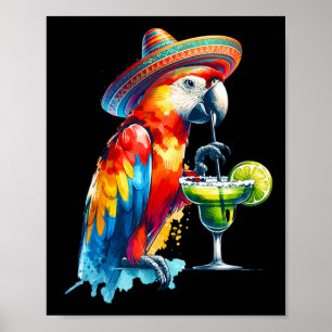 Affiche Cinco De Mayo Chapeau Mexicain Perroquet Buvant Un