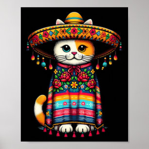 Affiche Cinco De Mayo Chat Mexicain Drôle Sombrero Poncho