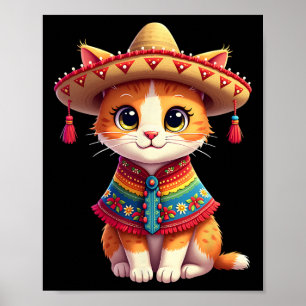Affiche Cinco De Mayo Cute Mexicaine Cat Sombrero Poncho C