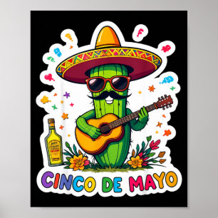 Affiche Cinco de mayo drôle de cactus mexicain lunettes de